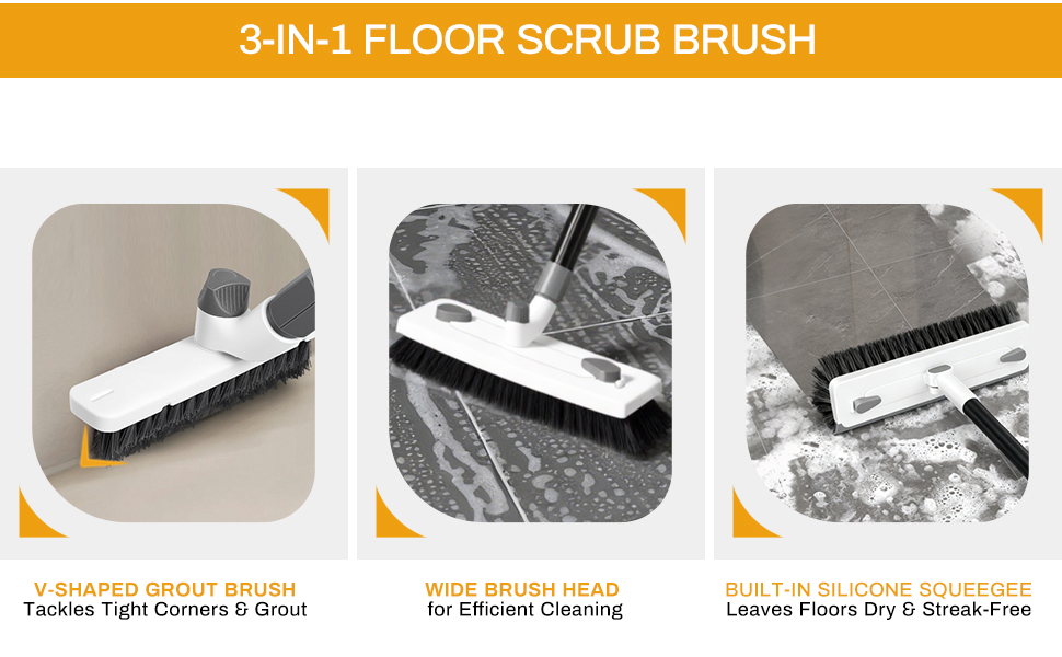 Push Broom Stiff Bristle Scrubber Brush