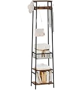 Cerlyunzan Coat Rack Freestanding, Coat Stand with Metal Basket and Storage Shelves, Hall Tree Fr...