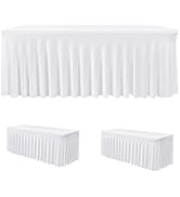 HolidayIdeas White Spandex Table Covers for 6 Foot Table, Fitted Stretch Table Skirts 30x72 Inch,...