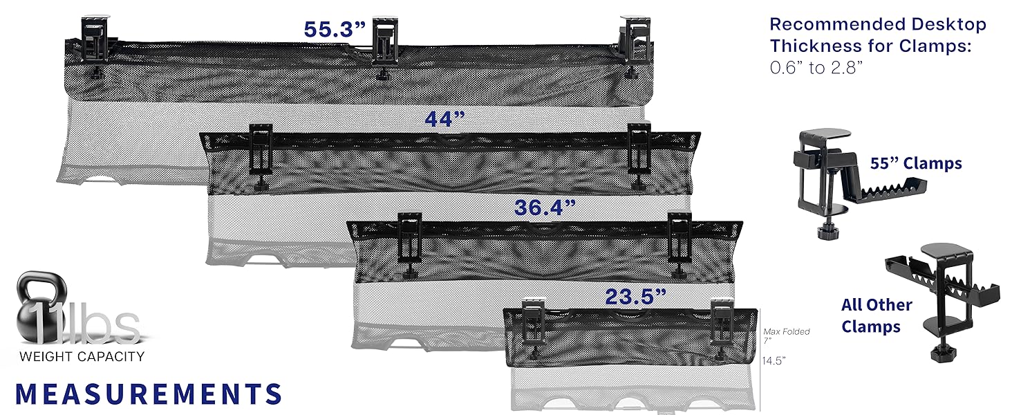 Clamp-on Under Desk Mesh Cable Management