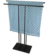 JQK Bath Towel Holder Stand Black, 30 Inch Free Standing Double Towel Rack Shelf for Bathroom Flo...