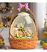 Priddop Easter Bunny Snow Globe Basket Egg Easter Decorations for Home Rabbit Sheep Chick Flower ...
