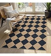 Lahome Checkered Easy Jute 3x5 Outdoor Patio Rug, Washable Rugs for Entryway Diamond Indoor Outdo...