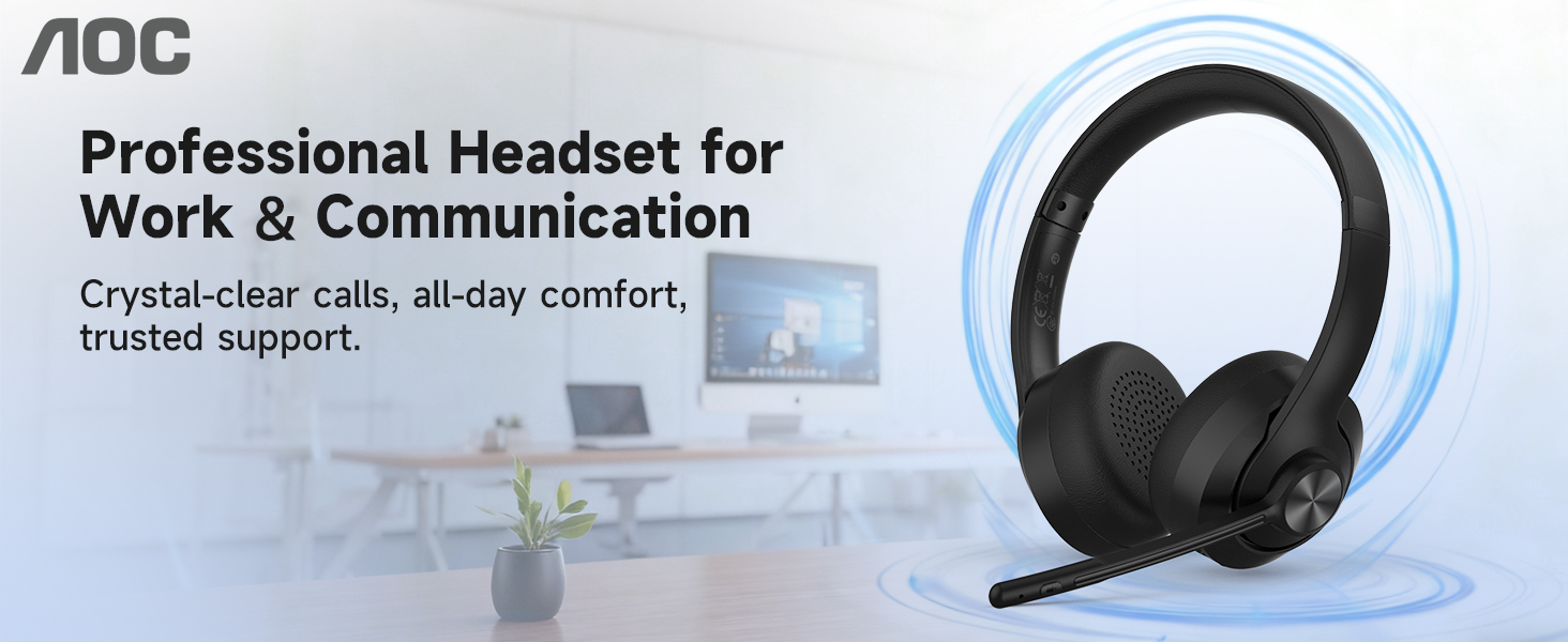 wireless headset with mic remote work bluetooth computer headphones office call center lightweight