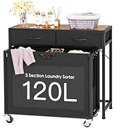 Laundry Sorter, Rolling Laundry Hamper with 3 Section Pull-Out Bags, Laundry Basket Organizer wit...