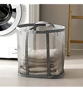 Mesh Bag with Handles, Collapsible Laundry Basket, Foldable Laundry Bag, Breathable Folding Beach...