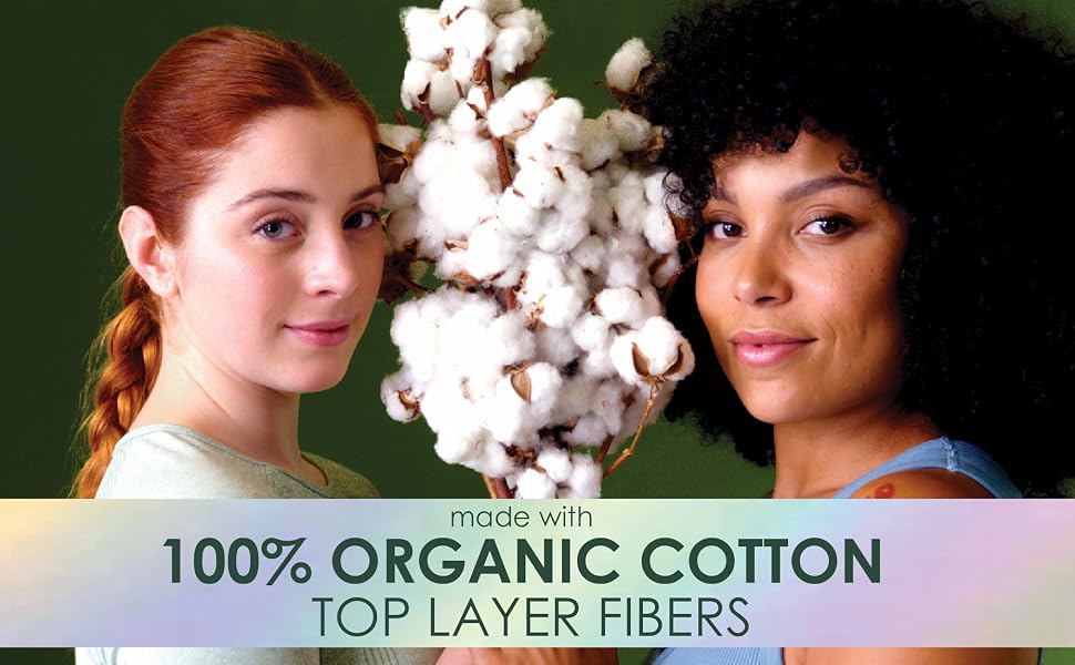 Made with 100% organic cotton top layer fibers. Gentle &amp;amp; Powerful.