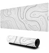AQQA Large Gaming Mouse Pad 35.4 x 15.7 inches,White Topographic Design Extended Mousepad, Non-Sl...