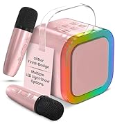 Mini Karaoke Machine with 2 Wireless Microphones for Kids Teen Adults, Small Portable Bluetooth S...