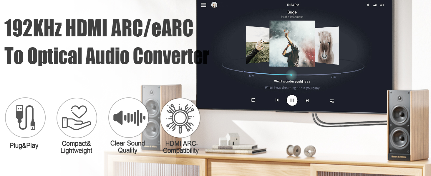 192KHz HDMI ARC to Optical Audio Converter for TV to Soundbar