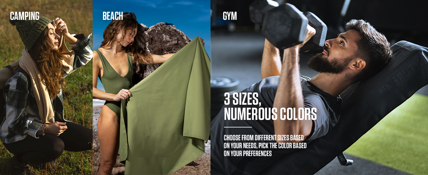 Travel Towels in 3 Sizes and Multiple Colors