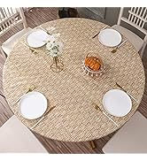 Round Vinyl Fitted Tablecloth with Flannel Backing Elastic Edge Design Table Cover Waterproof Oil...