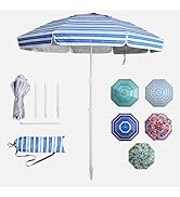 LOTTAFUN 6.5ft Beach Umbrella - Heavy Duty Wind Resistant UV 50+ Portable Sun Shade with Sand Anc...