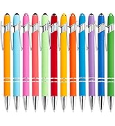 PASISIBICK 12 Pieces Rainbow Rubberized Soft Touch Ballpoint Pen with Stylus Tip, Stylish, Premiu...
