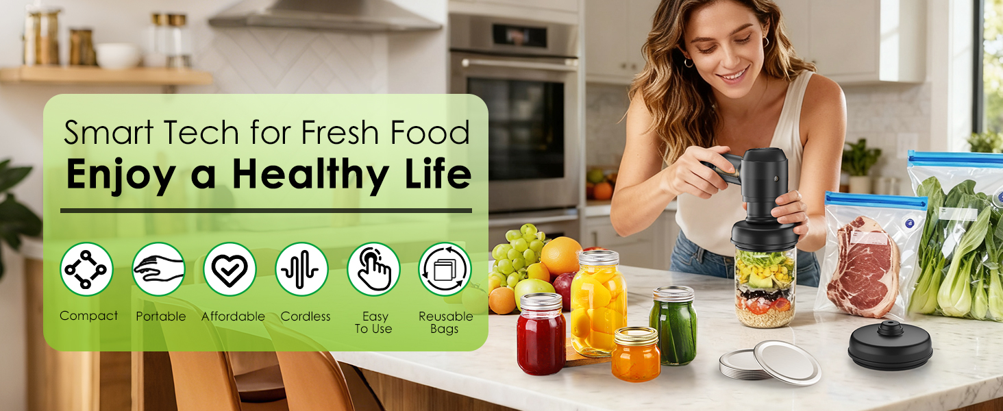 mftek Handheld Vacuum Sealer for Food — Electric Vacuum Sealer Machine Mason Jar Vacuum Sealer Kit