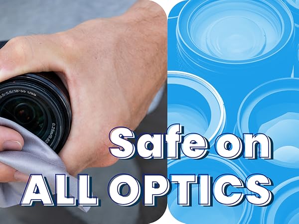 A photographer cleans off camera lens with Spudz microfiber cloth.