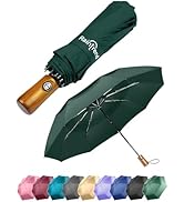 PREMIUM UMBRELLAS for Rain Windproof Travel Dark Green Umbrella - Large Double Canopy but Compact...