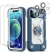Cookiver for iPhone 12/iPhone 12 Pro Case 6.1 Inch with Ring Stand, with 2 Pack Glass Screen Prot...