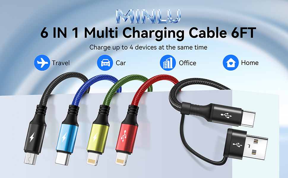 6 in 1 multiple charging cable multi chargers for all devices usb c to multi charging cord usb port