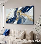 Golden Blue Wall Art Print Oil Paintings Abstract Canvas Wall Art for Living room Office Bedroom ...