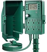 SURAIELEC Outdoor Power Stake, 7-Day Programmable Digital Timer, Power Strip Weatherproof, 6 Mult...