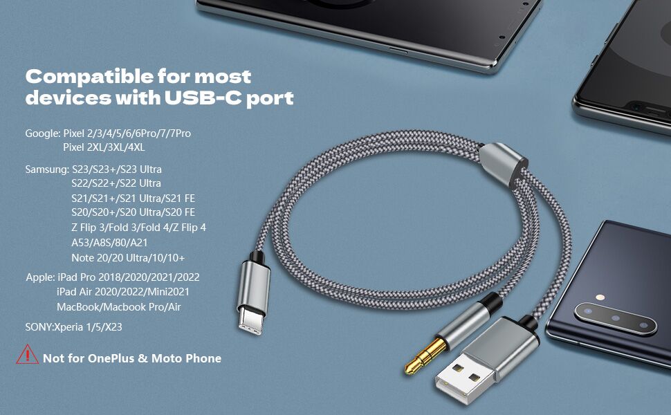usb c to 3.5mm aux cable with charger
