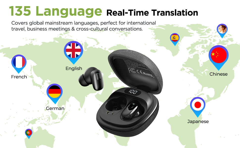 NE75 AI Translation Earbuds 135 Languages Real-Time Translator Earphones