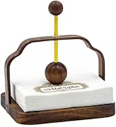 HAUSMODA 5x5 Inch Cocktail Napkin Holder with Weighted Arm, Rustic Walnut Wood Flat Napkin Dispen...