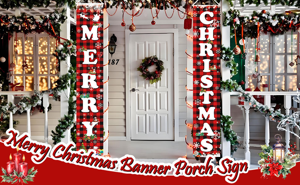 B08LB5PLJN MERRY CHRISTMAS Hanging Banner Porch Sign