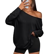 Trendy Queen Womens Off The Shoulder Tops Oversized Tshirts Long Sleeve 2026 Casual Basic Tees