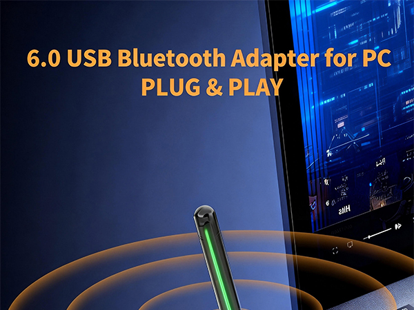 Plug&amp;Play USB Bluetooth 6.0 Adapter for Desktop PC Pair BT Headphones/Speaker/Mouse/Keyboard/Printer