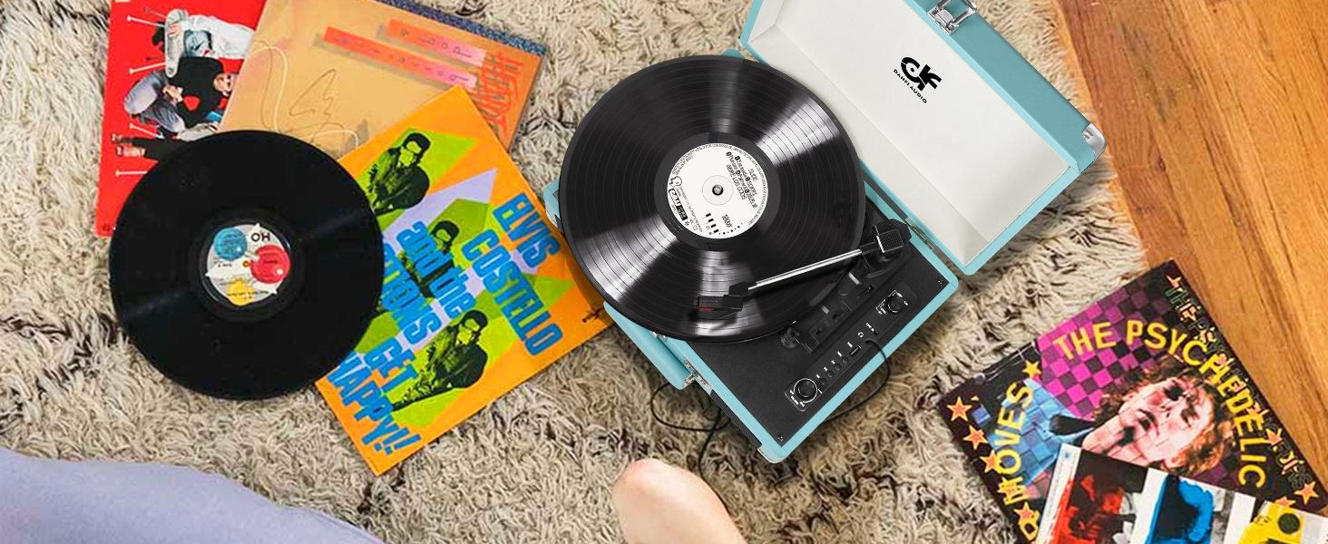 vinyl record player teal