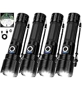 BEFAMALI 4 Pack Flashlight Rechargeable High Lumens, 99000LM Flash Light, Adjustable LED Bright F...