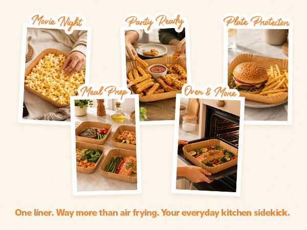 Woman using non stick air fryer liner for easy cleanup and a spotless basket