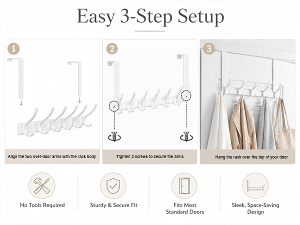 Door hook 3-step easy installation guide without tools