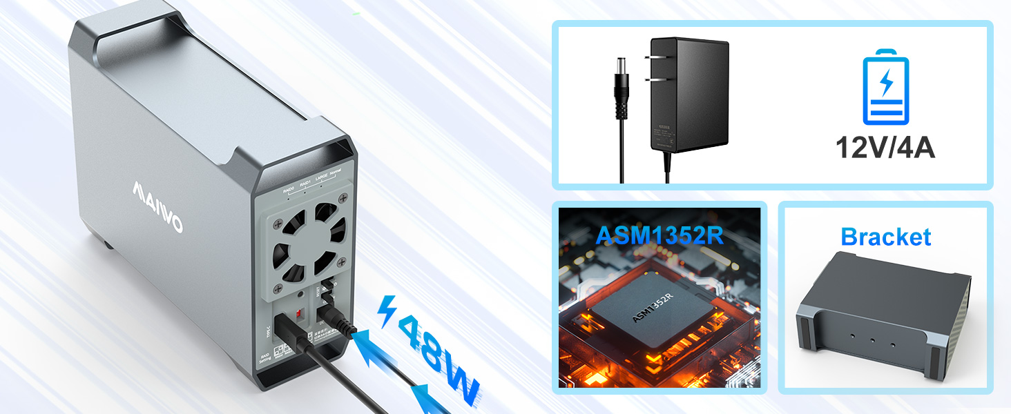 maiwo 2 bay das raid enclosure usb c to 3.5 sata hdd enclosure dual bay