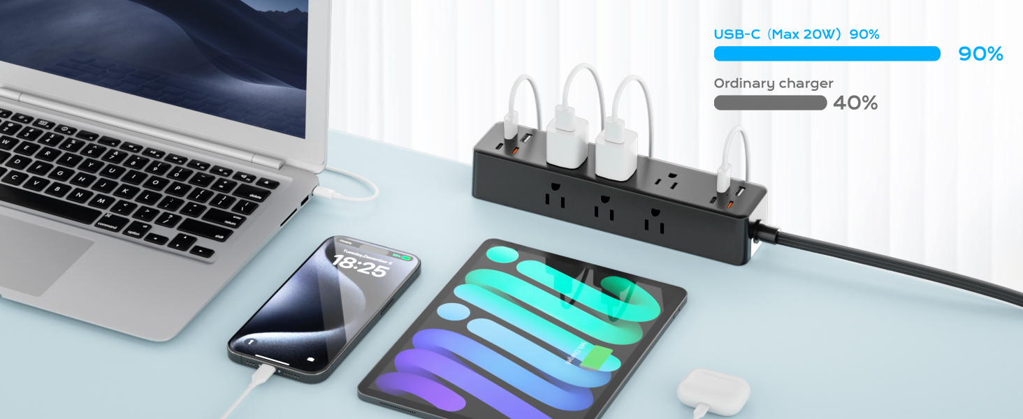17-in-1 Desk Clamp Power Strip with 40W Fast Charging Station, 10ft Flat Plug Surge Protector