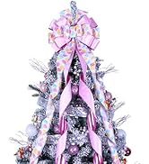 Christmas Tree Topper Wreath Bow Large Pink Christmas Bow Tree Topper 52"x13" Pink Hamburger Patt...