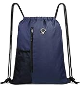 Drawstring Backpack Sports Gym Bag for Women Men Children Large Size with Zipper and Water Bottle...