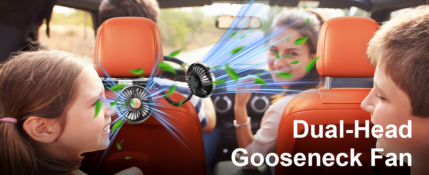 DICMKY Dual Head Gooseneck Car Cooling Fans for Back Seat for Kids