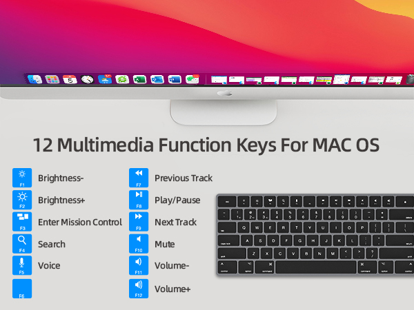 Bluetooth Slim Keyboard for Mac Low-Profile Silent Flat Key Apple iMac, MacBook, Mac