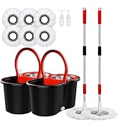 Spin Mop and Bucket with Wringer Set, 360° Adjustable Stainless Steel Handle, 6 Microfiber Mop He...