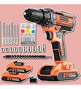 Cordless Drill, 21V Power Drill with Dual 2.0Ah Power Pack and Charger, Power Electric Battery Dr...
