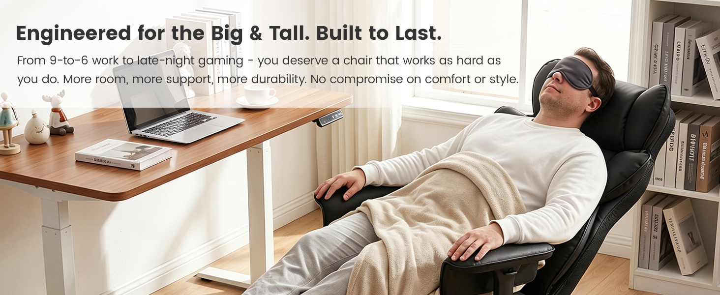 BESTFAIR Big and Tall Office Chair - High Back Executive Chair with Footrest &amp;amp; Lumbar Support