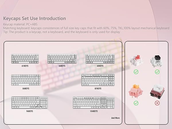 Crystal Jelly Keycaps 60 65 75 100 Percent, Shine Through Key caps Set PBT KEYCAPS