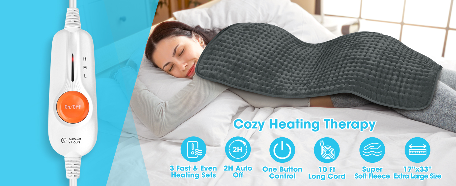 Electric Heating Pad for Back Pain and Period Cramps Relief