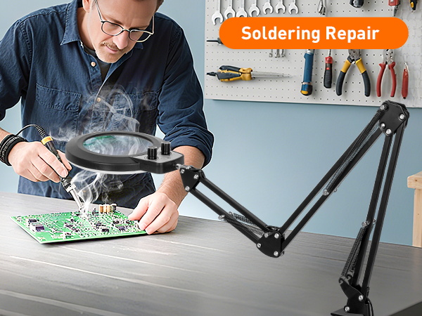 Soldering repair of circuit boards magnifying glass with light and stand magnifier with light