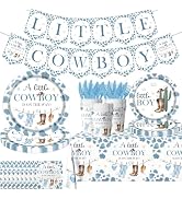 142pcs Cowboy Baby Shower Decorations Western Baby Boy Plates and Napkins Set A Little Cowboy Bab...