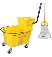 Midoneat Commercial Mop Bucket with Side Press Wringer on Wheels, 35Qt,Yellow Including One Comme...