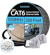 XANHAM Cat6 Shielded Outdoor Ethernet Cable 200 Feet Waterproof and UV Resistant Direct Burial Ja...